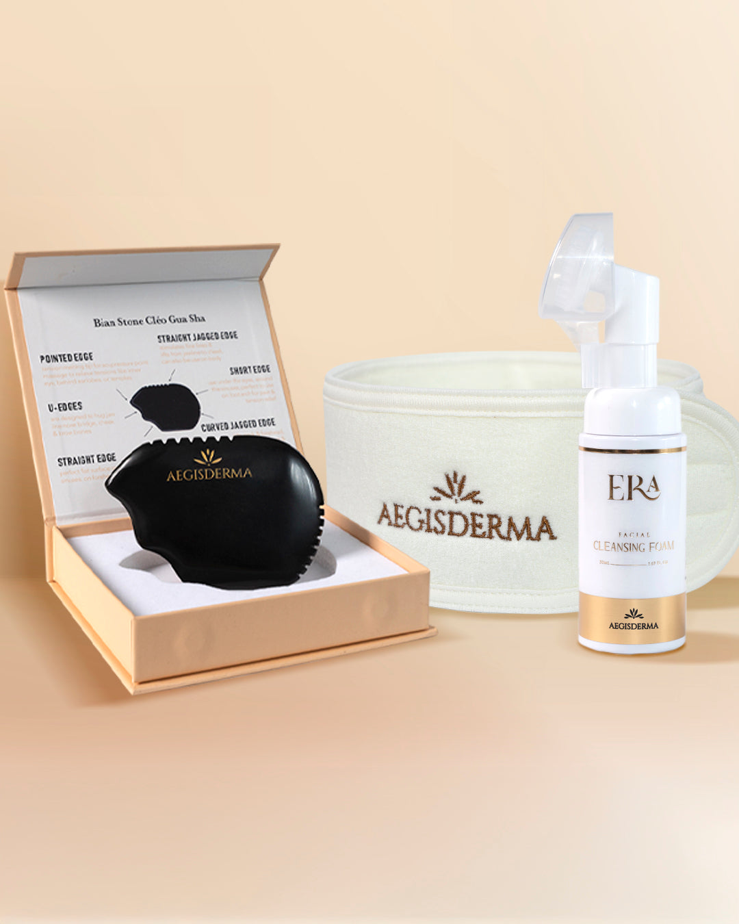 Gua Sha + White Skincare Headband + Cleansing Facial Foam 1.69oz Set